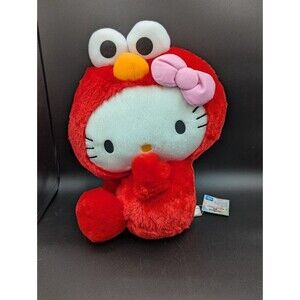 Sanrio Sesame Street Hello Kitty Elmo Red Side Sitting 14" inch Plush Japan
